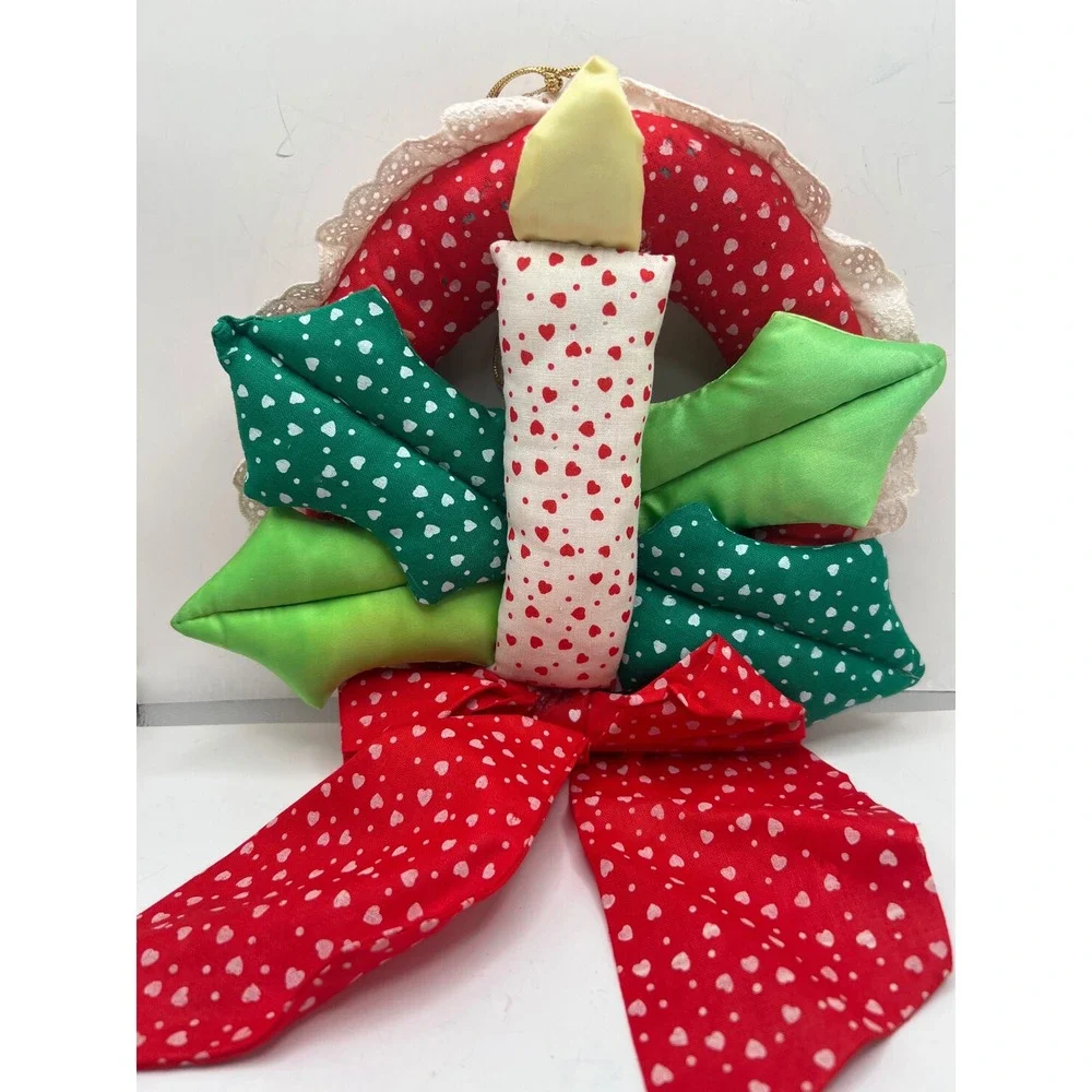 Vintage Christmas Fabric Wreaths Padded Braided Candle Holiday Decor Set of‎ 2